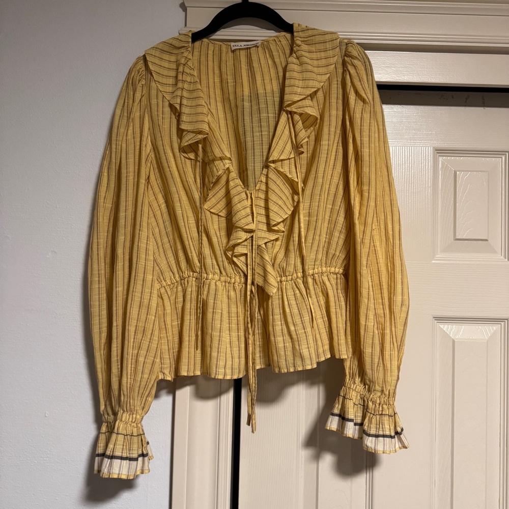 Ulla Johnson Yellow Striped Ruffle Blouse